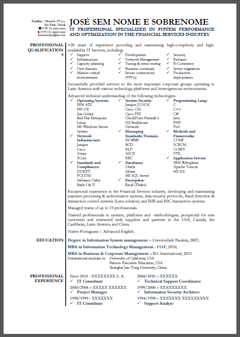 Modelo de currículo em inglês